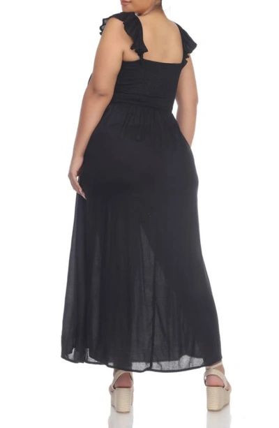 Boho Me Off The Shoulder Flutter Sleeve Smocked Maxi Dress In Black