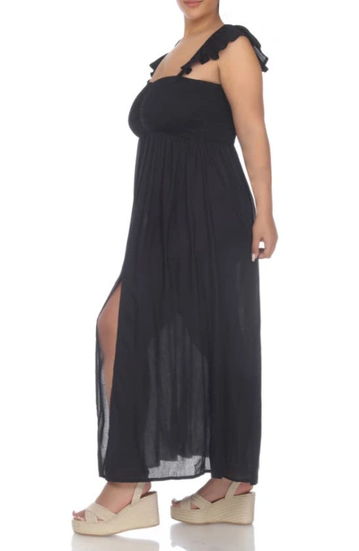 Boho Me Off The Shoulder Flutter Sleeve Smocked Maxi Dress In Black