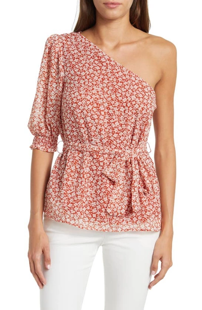Gibsonlook One Shoulder Blouse In Rust Ditsy