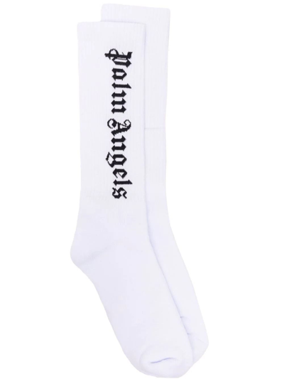 Shop Palm Angels Men's White Cotton Socks