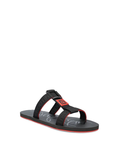 Shop Christian Louboutin Men's Black Cotton Sandals