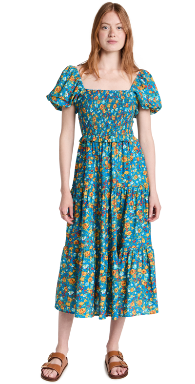 Shop Moon River Floral Smocked Dress In Blue Multi