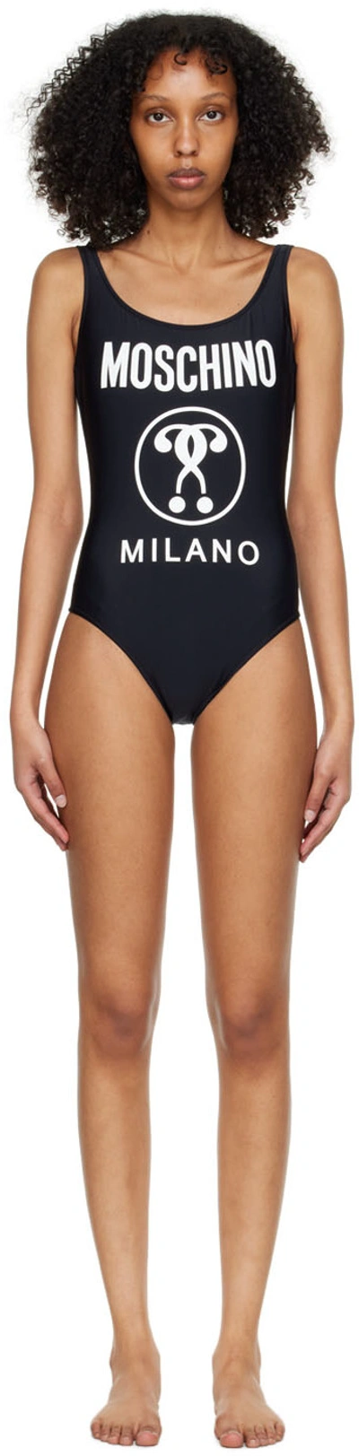 Shop Moschino Black Nylon One-piece Swimsuit In A0555 Black