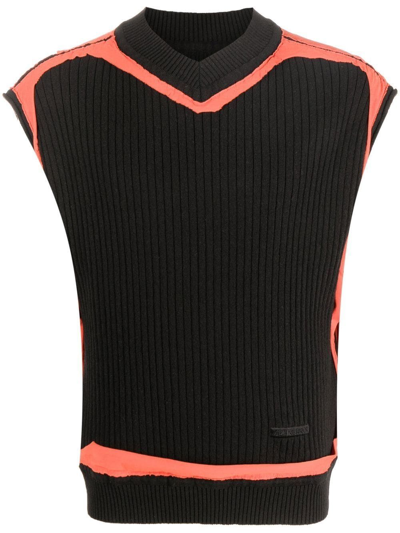 Shop Ader Error Ribbed-knit V-neck Vest In Black