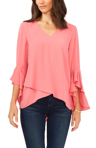 Shop Vince Camuto Flutter Sleeve Tunic In Carmine Pink