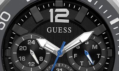 Shop Guess Multifunction Nylon And Silicone Strap Watch, 48mm In Blue