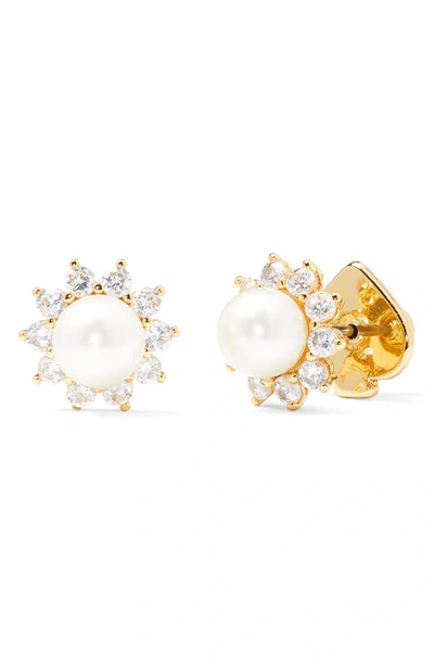 Shop Kate Spade Imitation Pearl & Crystal Halo Stud Earrings In White Multi
