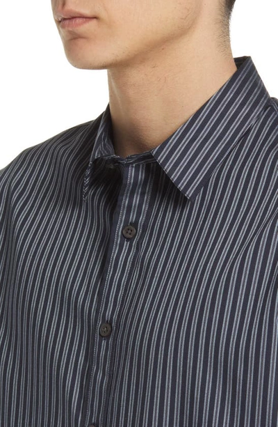 Shop Vince Claremont Stripe Short Sleeve Cotton Button-down Shirt In Coastal