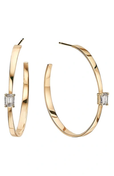 Shop Lana Jewelry Lana Solo Emerald Cut Diamond Tapered Hoop Earrings In Yellow