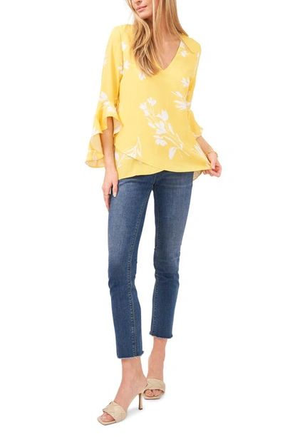 Shop Vince Camuto Floral Print Trumpet Sleeve Top In Yellow