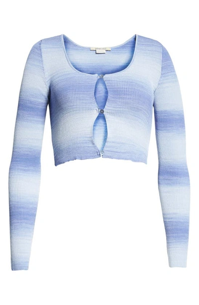 Shop Paloma Wool Sauce Ribbed Cutout Organic Cotton Blend Crop Cardigan In Soft Blue
