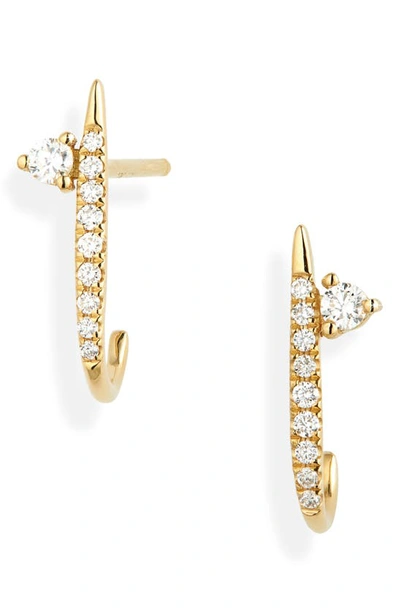 Shop Bony Levy Simple Obsession Pavé Diamond Side Earrings In 18k Yellow Gold