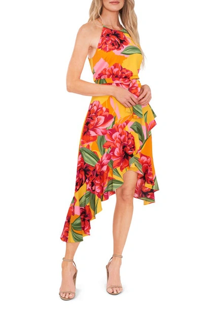 Shop Cece Floral Print Ruffle High-low Dress In Saffron Yellow