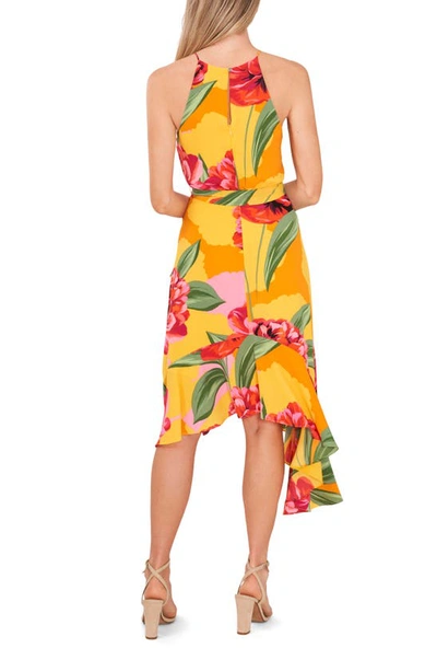 Shop Cece Floral Print Ruffle High-low Dress In Saffron Yellow