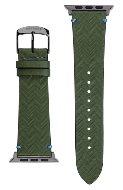 Shop Missoni Zigzag Leather 24mm Apple Watch® Watchband In Green