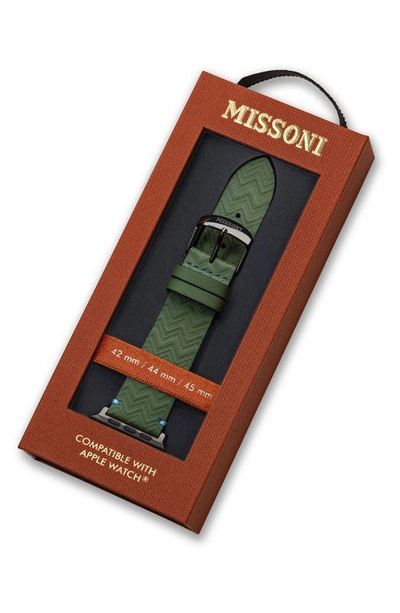 Shop Missoni Zigzag Leather 24mm Apple Watch® Watchband In Green