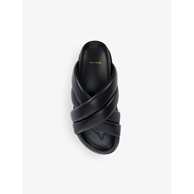 Shop Anine Bing Lizzie Cross-over Leather Sliders In Black