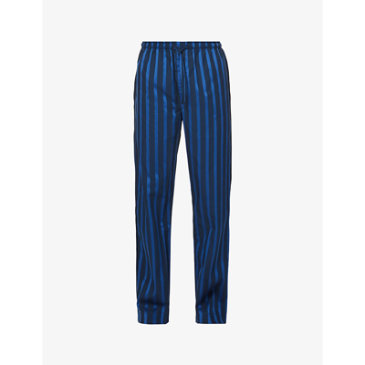 Shop Derek Rose Royal Striped Cotton Pyjama Bottoms In Blue