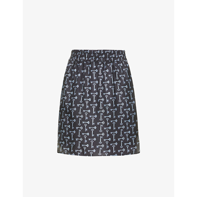 Shop Max Mara Fiorigi Key-pattern Silk Mini Skirt In Ultramarine