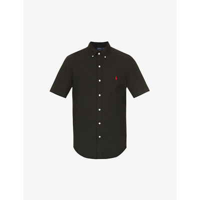 Shop Polo Ralph Lauren Logo-embroidered Pleated-back Slim-fit Stretch-cotton Shirt In Polo Black