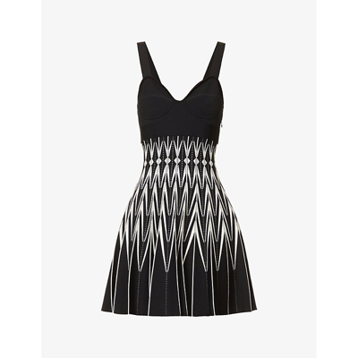 Shop Alexander Mcqueen Sweetheart-neck A-line Stretch-woven Mini Dress In Black Bone