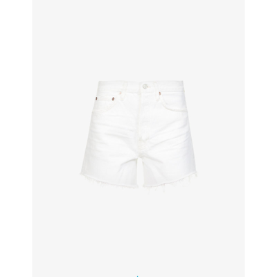 Shop Agolde Parker Mid-rise Cotton-twill Shorts In Panna Cotta