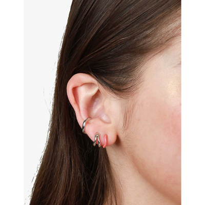 Shop Astrid & Miyu Women's Silver Wave Recycled Sterling-silver And Enamel Single Ear Cuff