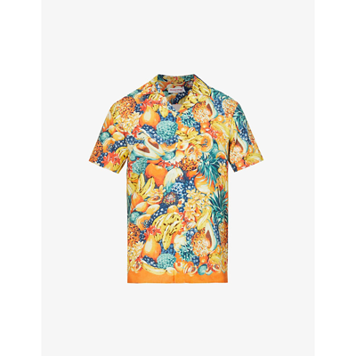 Shop Orlebar Brown Travis Tropical-print Regular-fit Woven Shirt In Amber/mimosa