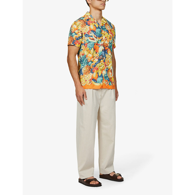 Shop Orlebar Brown Travis Tropical-print Regular-fit Woven Shirt In Amber/mimosa