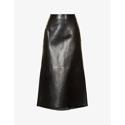 Shop Alexander Mcqueen Pleated High-rise Leather Midi Skirt In Black