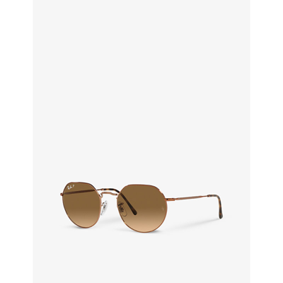 Ray Ban Rb3565 Jack Hexagonal-frame Gold-toned Metal Sunglasses In Gold