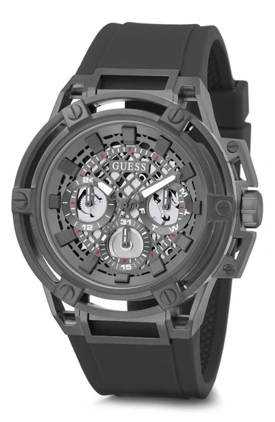 Shop Guess Multifunction Silicone Strap Watch, 46mm In Grey