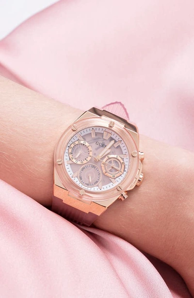 Shop Guess Multifunction Silicone Strap Watch, 39mm In Pink