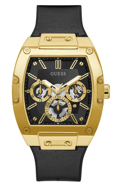 Shop Guess Multifunction Leather & Silicone Strap Watch, 43mm In Black