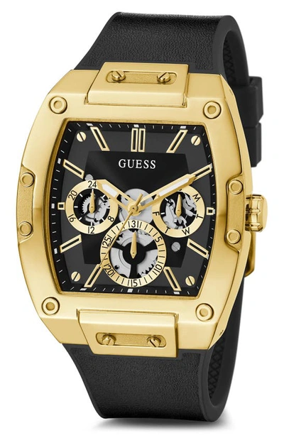 Shop Guess Multifunction Leather & Silicone Strap Watch, 43mm In Black