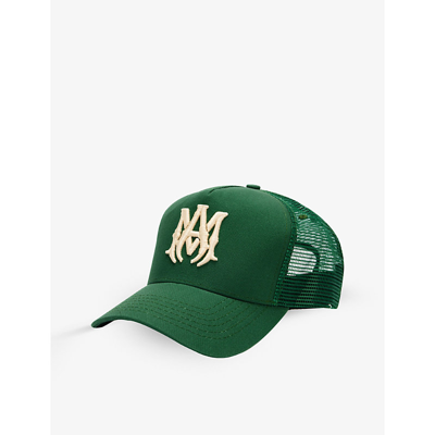 Shop Amiri Monogram-embroidered Cotton And Mesh Cap In Green Alabaster