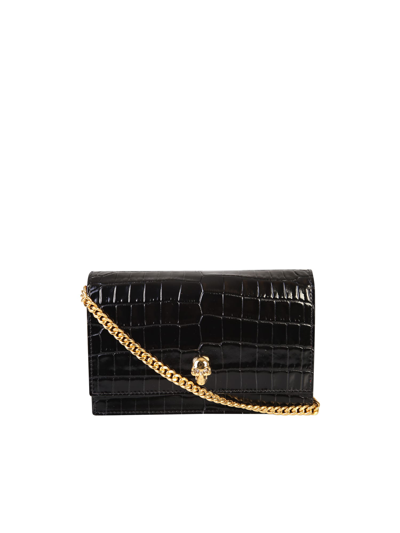 Shop Alexander Mcqueen Crocodile Print Bag In Black