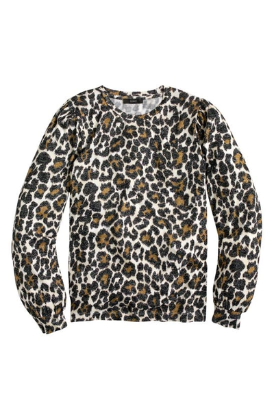 Shop Jcrew Super Cozy Leopard Puff Sleeve Pullover In Ivory Brown