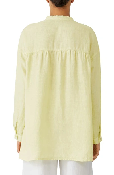 Shop Eileen Fisher Band Collar Organic Linen Shirt In Citrus