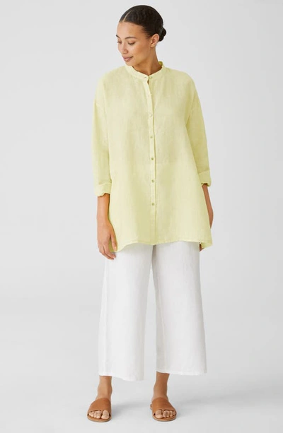 Shop Eileen Fisher Band Collar Organic Linen Shirt In Citrus
