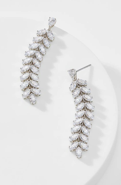 Nadri Rsvp Crystal Leaf Linear Earrings In Rhodium