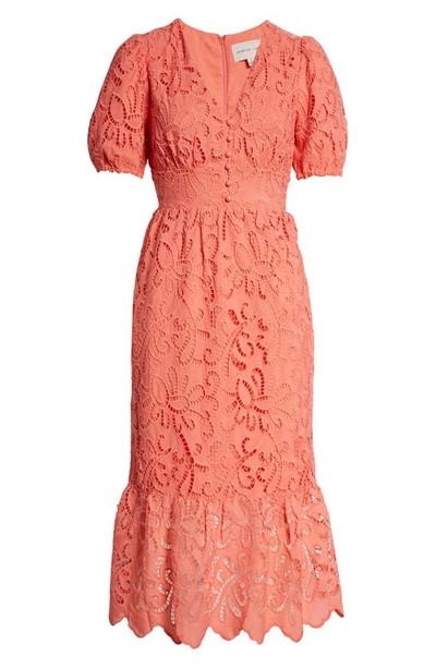Shop Adelyn Rae Farrah Eyelet Midi Dress In Coral