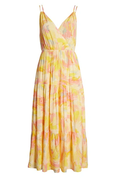 Shop Adelyn Rae Connie Abstract Tiered Midi Dress In Yellow Pink
