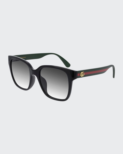 Shop Gucci Square Gradient Sunglasses In Black/green/red