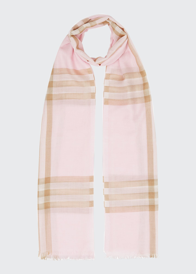 Shop Burberry Giant Check Gauze Scarf In Pale Pink