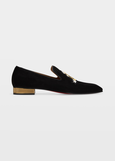 Shop Christian Louboutin Men's Colonnaki Cruise Flat Logo Crest Loafers In Black