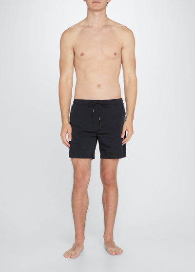 Shop Off-white Men's Logo-tape Swim Shorts In Black