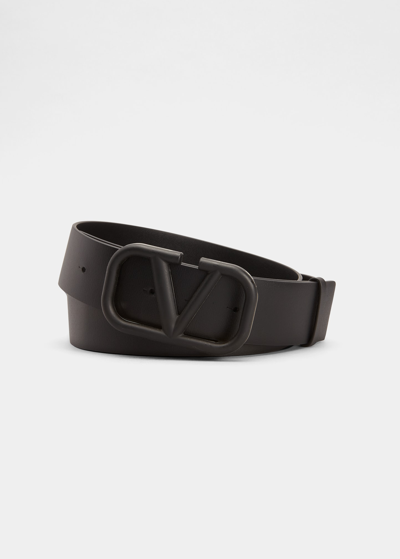 Shop Valentino Men's Tonal V-logo Buckle Belt In Black