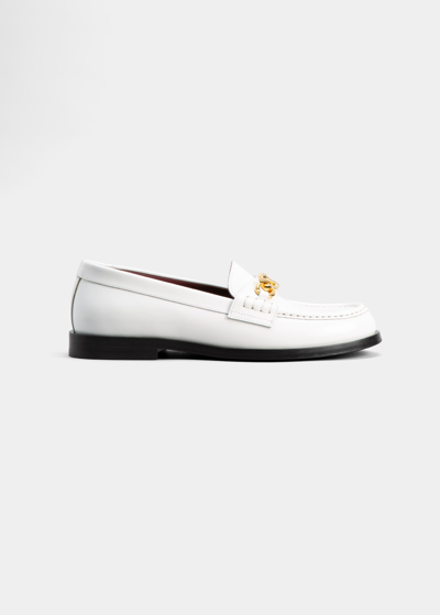 Shop Valentino Vlogo Chain Leather Loafers In 0bo Bianco