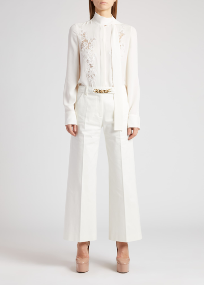 Shop Valentino Chain Wide-leg Cropped Trousers In White